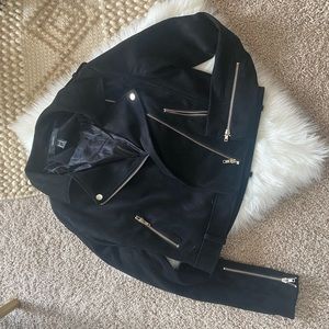 Black suede biker jacket with silver detailing